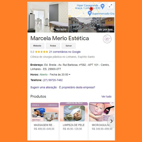 Ficha do Google meu negócio na lateral