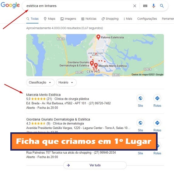 ficha do cliente em primeiro lugar ao pesquisar por serviço