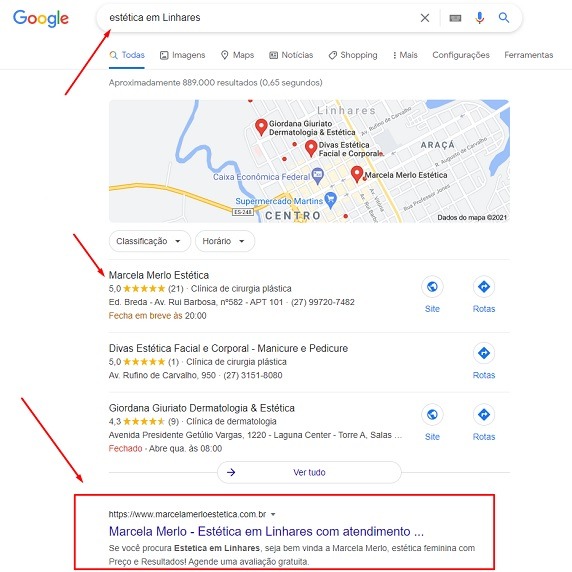 site de cliente na primeira posição do Google em Linhares